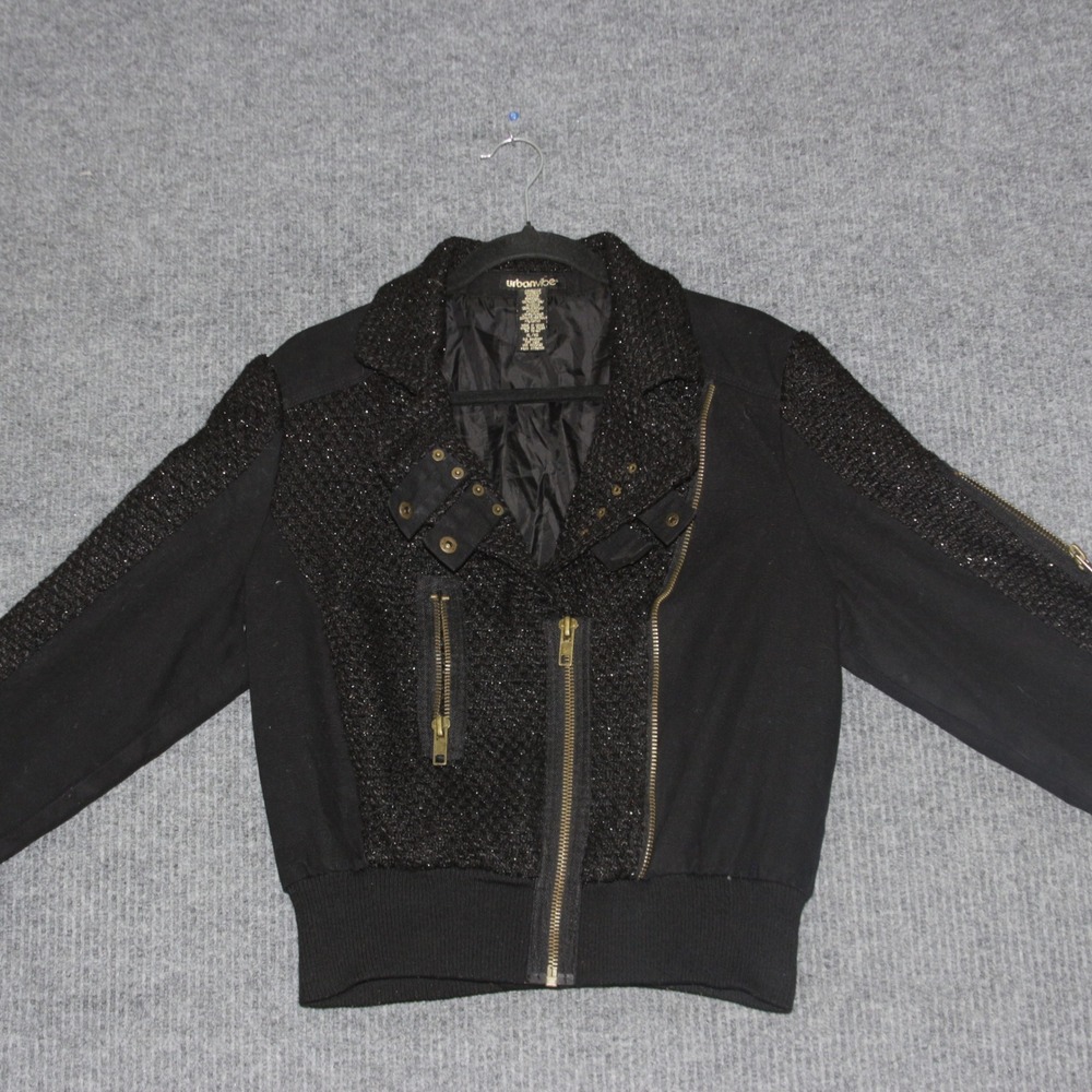 Urban Vibe Women Black Beaded Zipper Moto Jacket Size XL